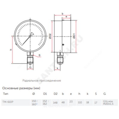 Манометр ТМ-610Р.00 радиальный Дк150мм 0-1,0 МПа G1/2" Росма 00000007067