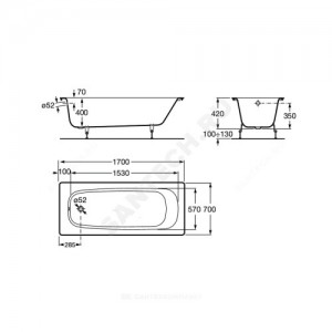 Ванна чугунная Continental 170х70 без ножек Roca 21290100R
