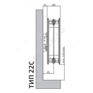 Радиатор стальной панельный Compact C тип 22 400х1000 Qну=1841 Вт бок/п RAL 9016 (белый) Heaton Plus