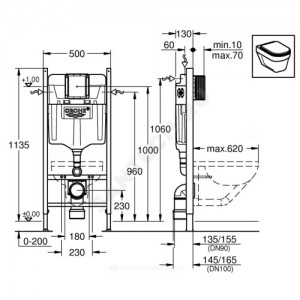 Инсталляция для подвесного унитаза Rapid SL с подключениями Grohe 38840000