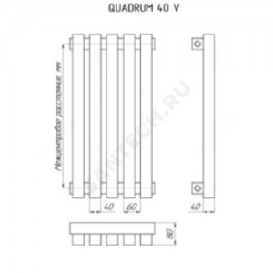 Радиатор трубчатый QUADRUM 40 V-1750 10 секций с нижней подводкой по центру ВР G 1/2" RAL 9016 (Белый) КЗТО